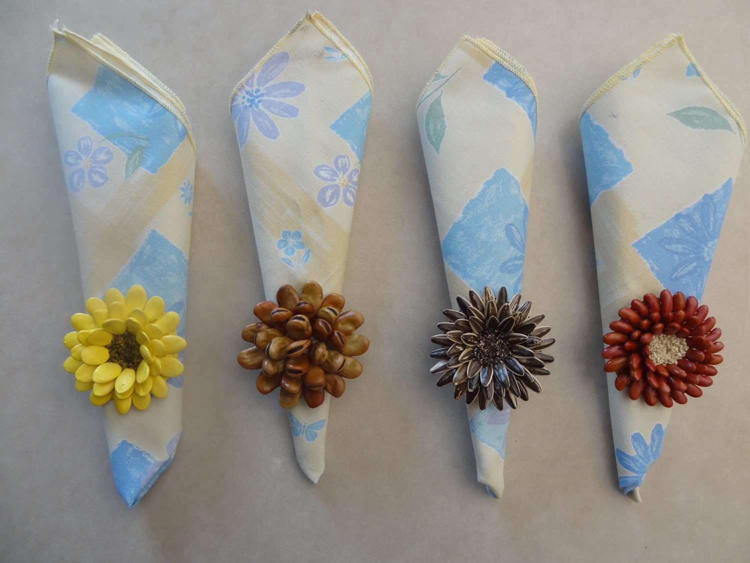 Napking Rings set of four made of seeds and beans
