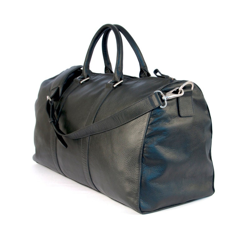 Black Leather Travel Bag - Genuine Lama Embossed Leather - Luggage Bag Handmade by SAYARI in Bolivia - Duffle Bag