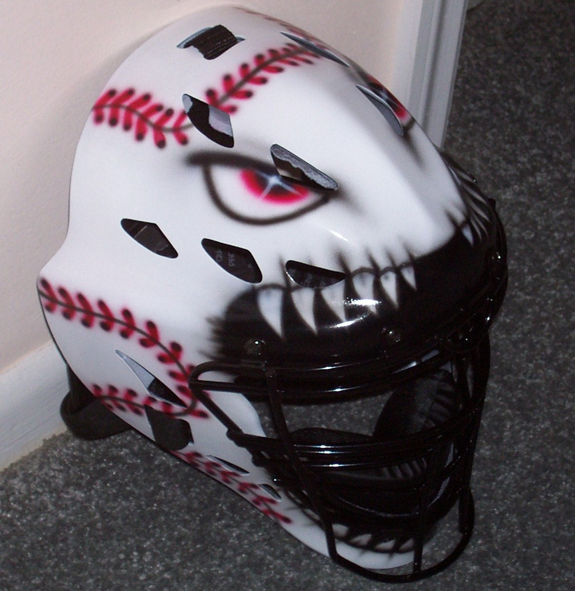 Airbrushed Mean Ball Catchers Helmet Rawlings by tonysairbrush
