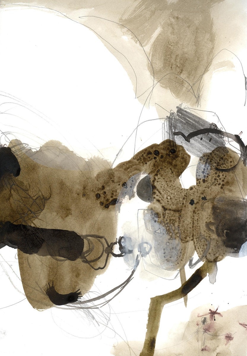 Abstract ink,acrylic drawing on pepar -Brown,pencil,line
