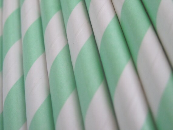 50 Mint Green Stripe Straws - ships less than 24 hours Il_570xn