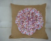Hessian Flower Cushion Cover/Pillow Cover/Rose/Colourful/Beach Shack/Shabby Chic/Decorative Flower/ Rustic/Cottage/Country/Handmade/Nursery