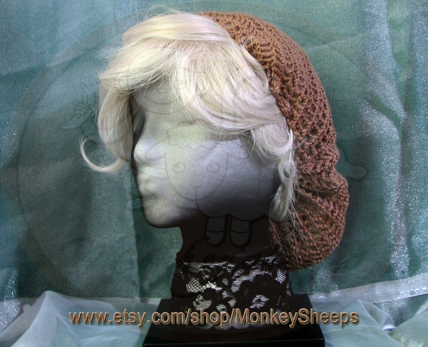 Retro-style Rockabilly "Hot Cocoa" Hair Snood w/ Detachable Matching Grosgrain Bow Perfect for WWII Era Reenactments & Noir Mystery Theatre