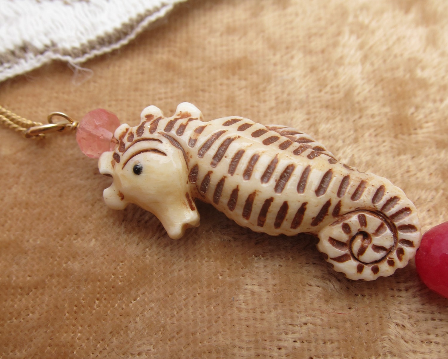 Margaret: Seahorse with Carnelian, Citrine and Freshwater Pearl