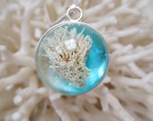 Seaweed treasure Pendant of the Deep Blue Sea, Ocean, Aqua, Glass Resin, Nautical, Turquoise Mediterraean, - Neraidas