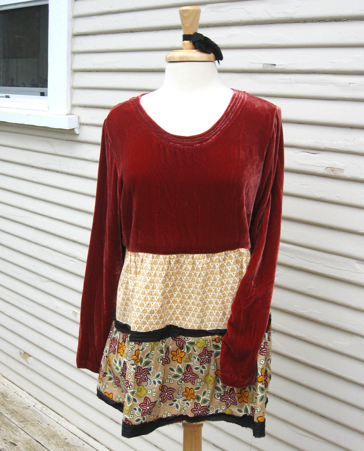 Bohemian Kouture Upcycled Clothing Velvet Babydoll TUNIC Large-X Large