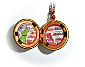 Miniature Library Scene Hand Painted Locket Necklace