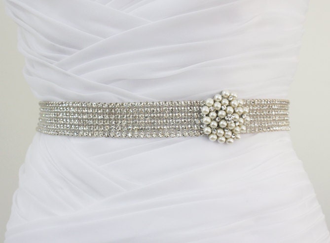 IVANA - Exquisite 6 Rows Crystal Rhinestone and Pearl Bridal Sash, Bridal Beaded Belts, Rhinestone Wedding Sash, Rhinestone Beading Belt