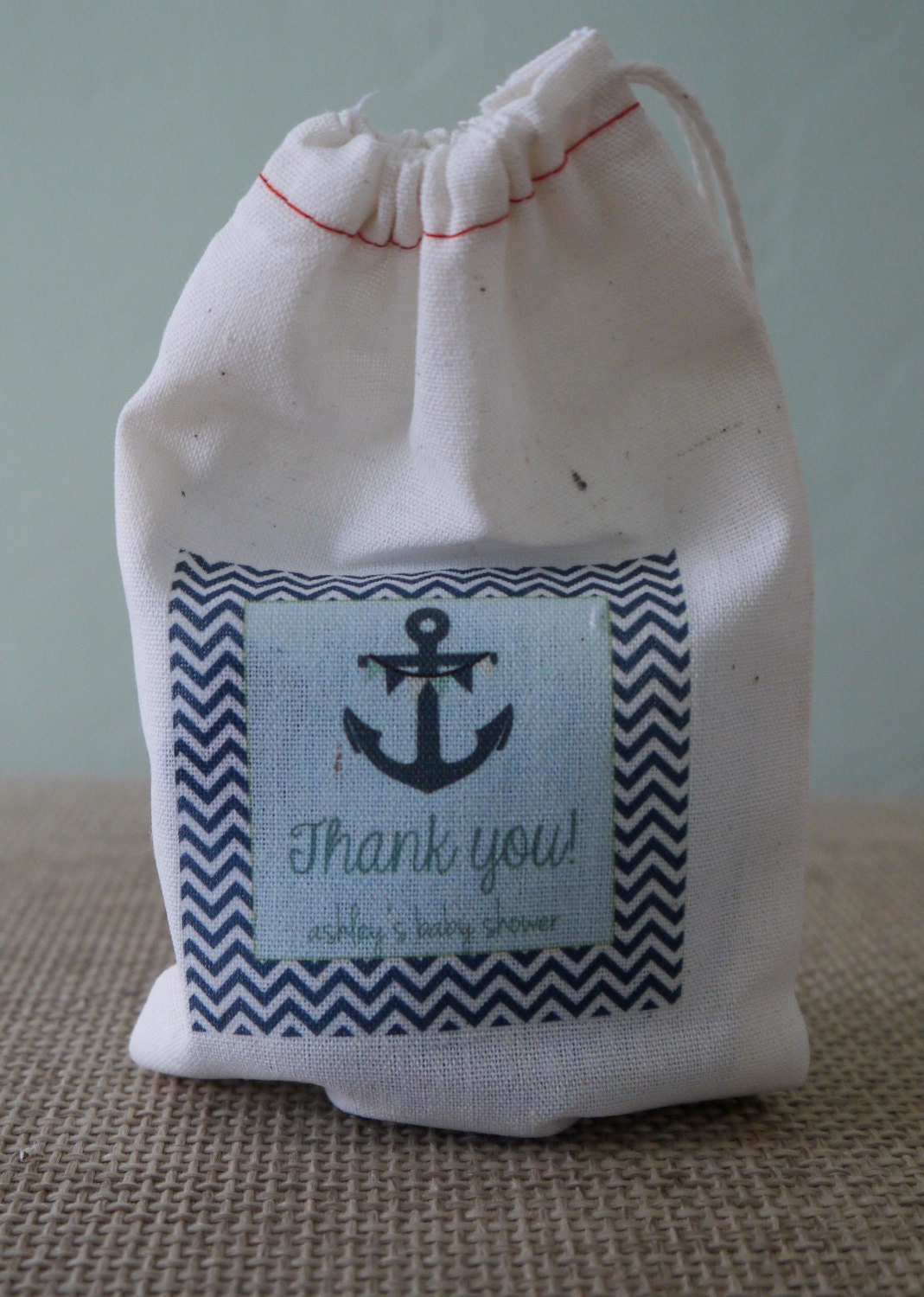 10 Personalized Baby Shower Muslin Party Favor Bags 4x6 Nautical Theme Anchor