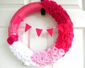 Felt and Yarn Wreath: 14inch "Pretty in Pink" and FREE Micro Wreath
