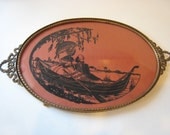 Lovely Oval Antique DRESSER Vanity Perfume Tray DECO Silhouettes
