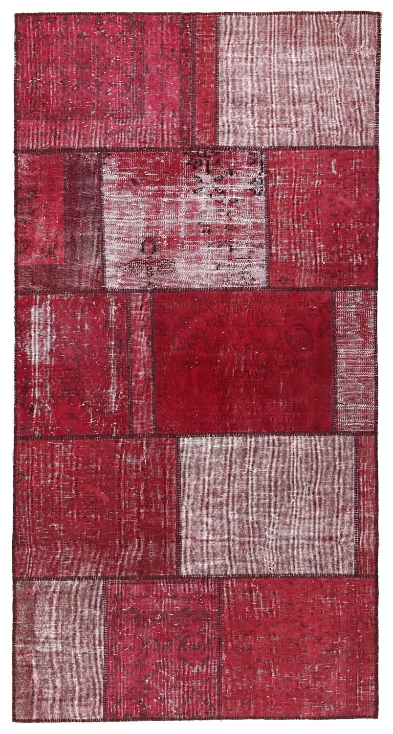 99x51 Inches Vintage Patchwork Carpet Red Tones by VintageCarpets