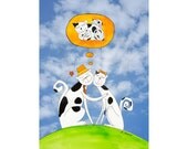 Dream of having baby, cats in love, child's drawing, watercolor painting, hand drawn picture, digital file, for download, print, image, A4