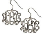 Monogram Earrings 1 Inch Personalized Initials 3 Letters Monogrammed Customized Custom Made Cut Out - Sterling Silver 925