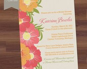 Bridal Shower Invitation - Fabulous Floral - Tropical Flowers, Pink, Orange, Coral  (DIY Digital Printable)