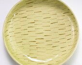 Light Green Plate -  Olive Hand Painted small lines - With 3 Little Legs - LEGS26 - Handmade Wheel-Thrown Ceramic Pottery -