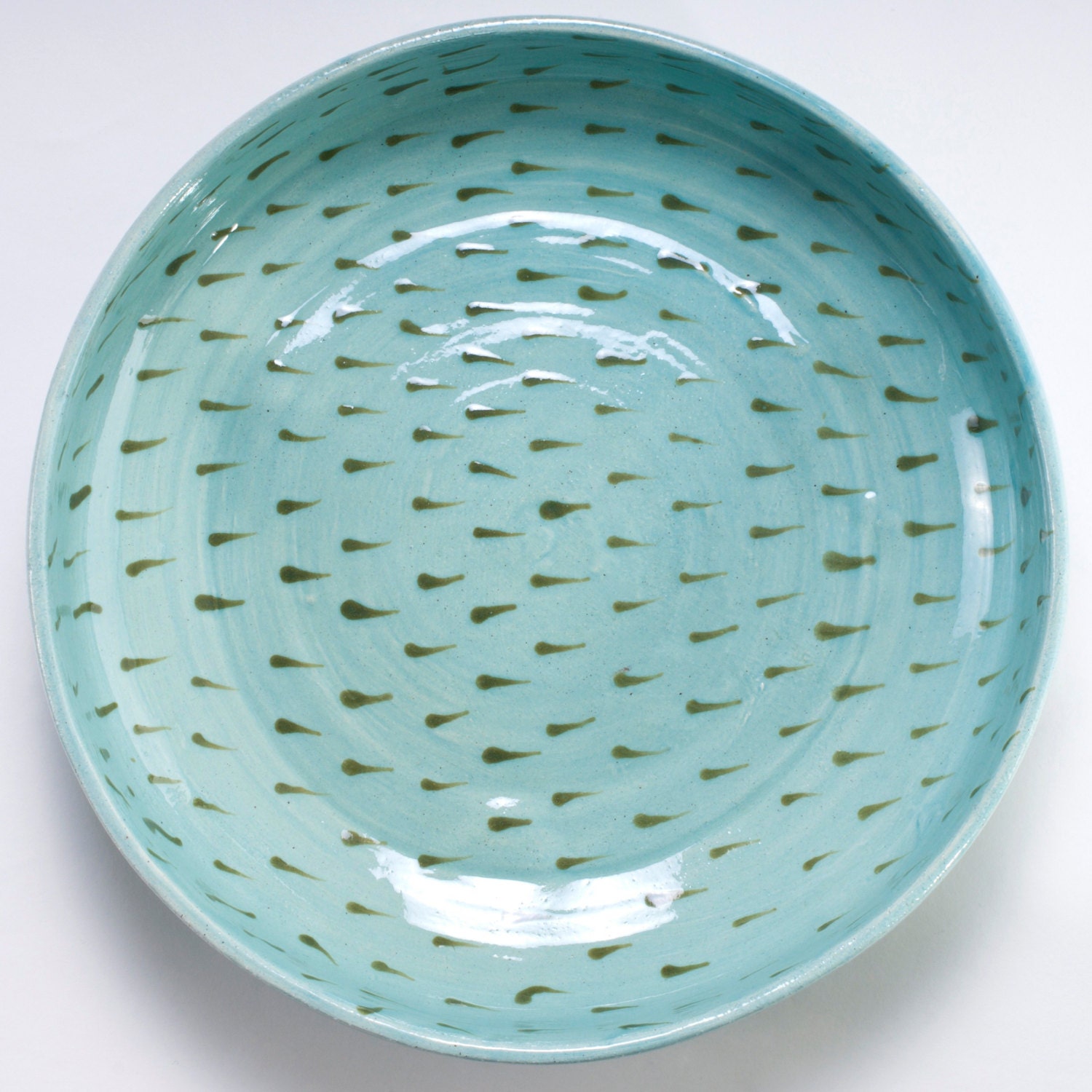 Light Blue Plate - Olive Hand Painted Teardrop Shape Lines - With 3 Little Legs - LEGS26 - Handmade Wheel-Thrown Ceramic Pottery -