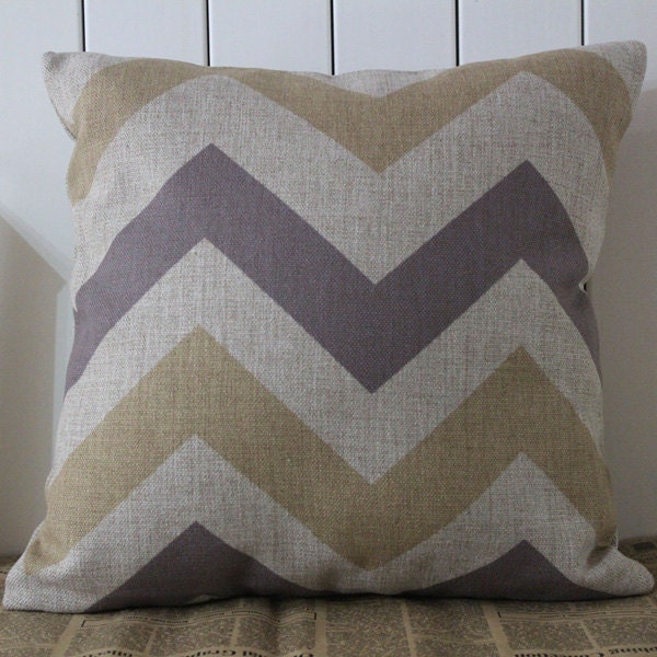 45cmx45cm Square Yellow Grey Chevron Arrow Zig Zag Design Linen Pillow Case Cushion Cover