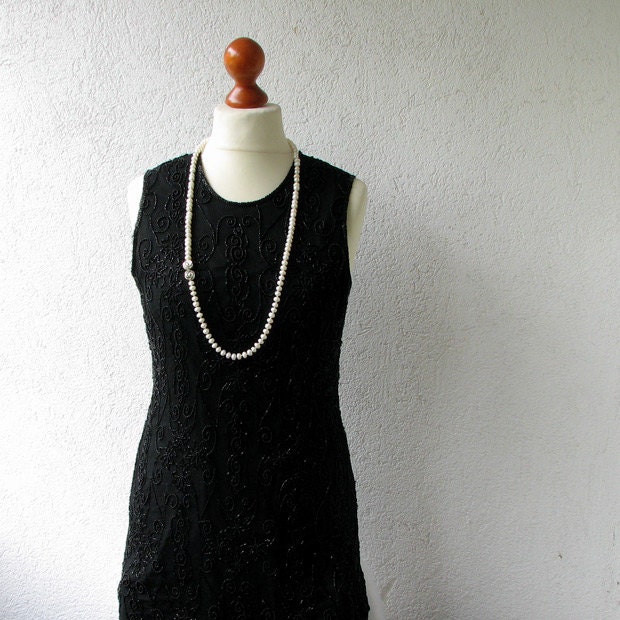 Little Black  Sequin Dress,, Vintage Party Dress, Cocktail Dress, Party Frock,