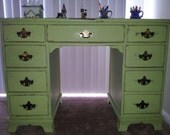 SOLD Vintage Olive Green Shabby Chic Desk. Antique/Handpainted/furniture/cottage/distressed/country/farm/vintage/wood/primitive/chalk paint