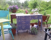 SOLD Antique Purple Gray Shabby Chic Desk. Vintage/Handpainted/furniture/cottage/distressed/country/farm/vintage/wood/primitive/chalk paint