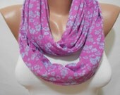 Floral Infinity Scarf Shawl, Pink Infinity Scarf Shawl, Pinky Purple Loop Scarf, Fashion Women Accessories, Gift For Her, ScarfClub