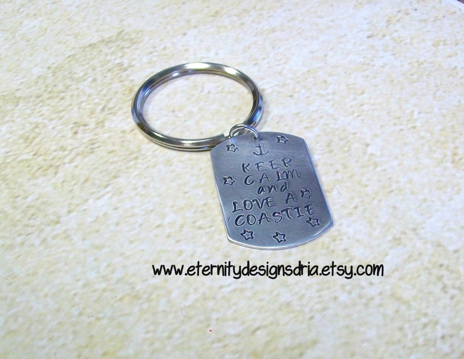 Personalized Dog Tag KEEP CALM and Love a Coastie Keychain/Customizable