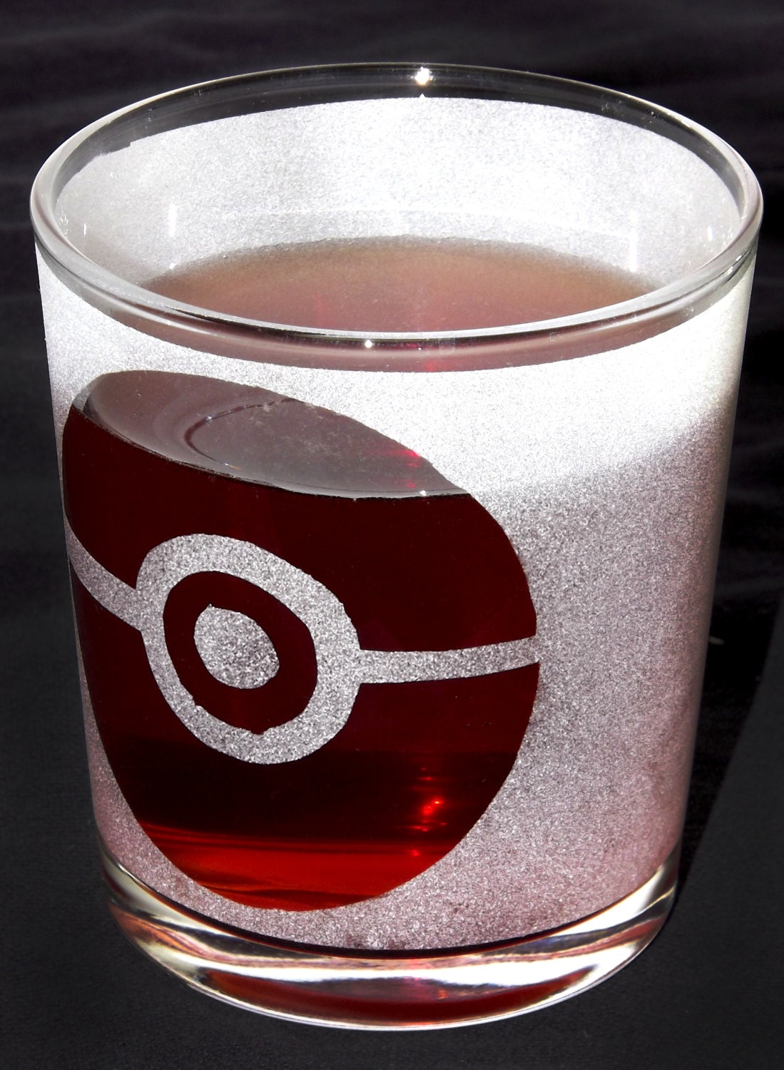 Sandblasted Pokemon Pokeball Logo Glass Tumbler - Frosted Version - New & Handmade