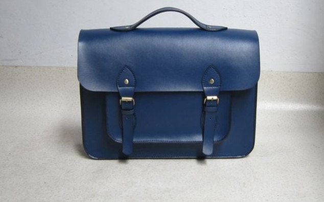 Blue Handmade cow leather tote/woman's bag/shoulder bag/briefcase/messenger bag/leather bag/handmade bag/
