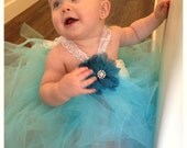 Baby Tutu Dress Tiffany Blue and Gray Flower Girl 0-24 Months RUSH ORDER