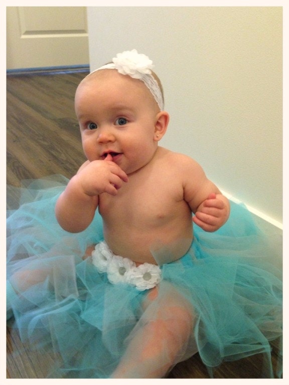 Baby Tutu Skirt Tiffany Blue and Gray Flower Girl 0-24 Months RUSH ORDER