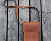 Handmade brown tan genuine leather satchel messenger bag