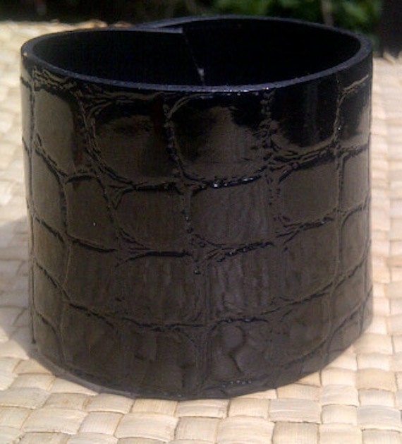 Black Patent Leather Cuff Bracelet - Made from Recycled Vintage Belt