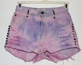 High Waisted Spiked Cotton Candy Cosmic Shorts with Stars