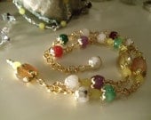 Multi Gemstone Gold Necklace Multi color Jade Carnelian and Lemon Faceted Jade-Spring Jewelry Summer Jewelry