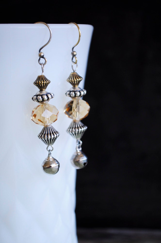 Silver and amber glass pierced earrings in my Etsy shop