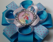 Girls toddler disney princess fashion hair bottle cap blue and pink hair bows handmade