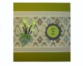 Handmade Card for All Occasions, Olive Green, Flower and Gem, Bunch of daisy, Just For You, Blank Card, ribbon