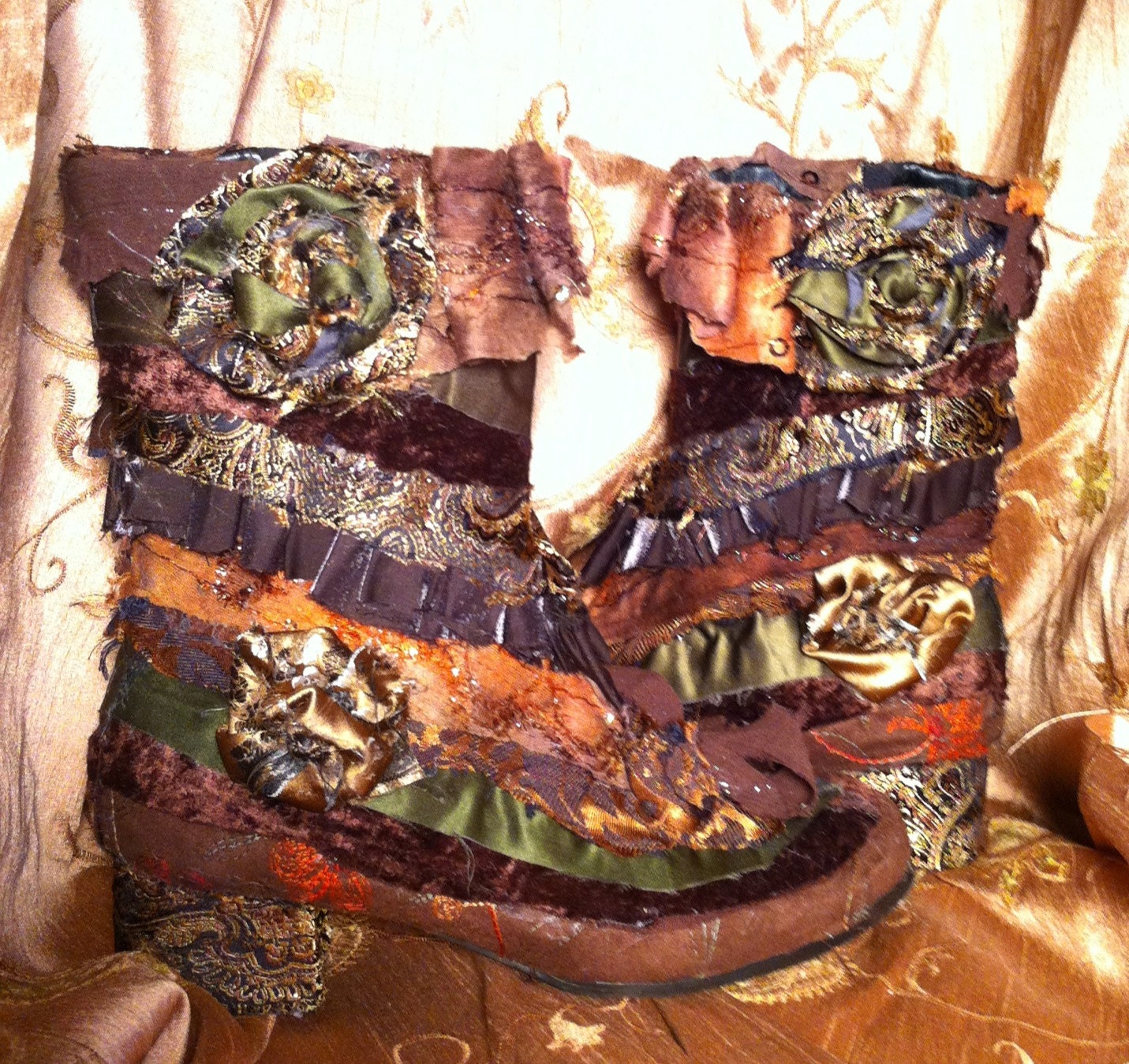 Custom Order for Jaine: Boho Earth Mother Patchwork  Elf Boots, size 8