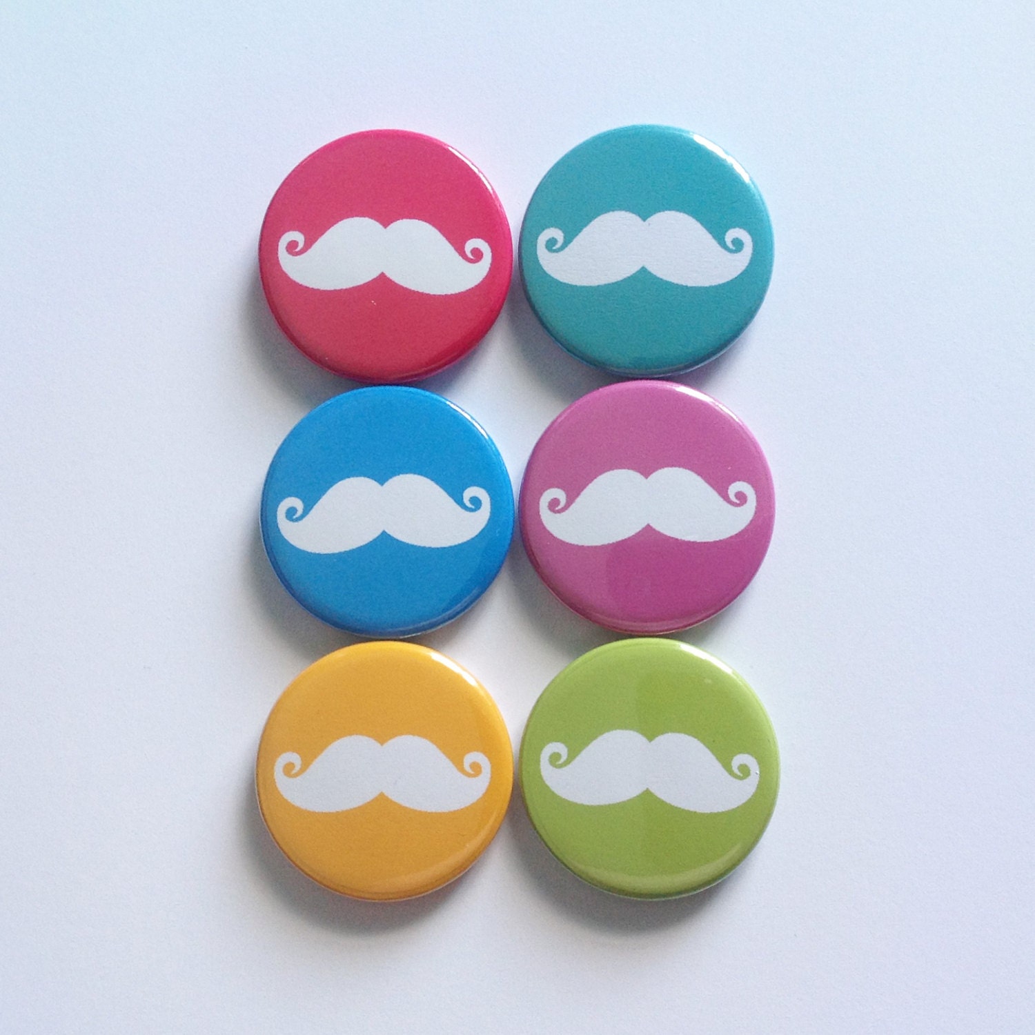 Moustache Brights - Pinback Button 6 Pack
