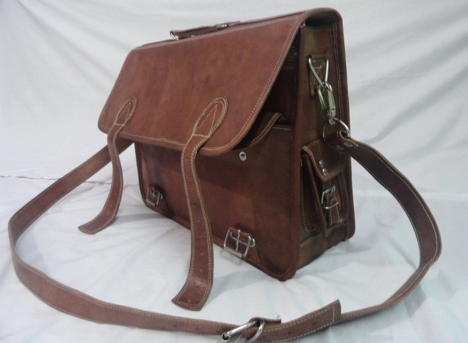 Handmade Natural Tanned Leather 16x12" Vintage Retro Office Briefcase College School Laptop Macbook Bag / Satchel Mother's Day Gift