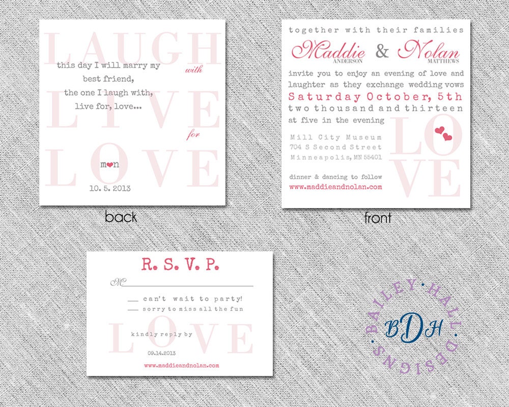 Square Pink and Gray Typewriter Wedding Invitation - "Best Friends"
