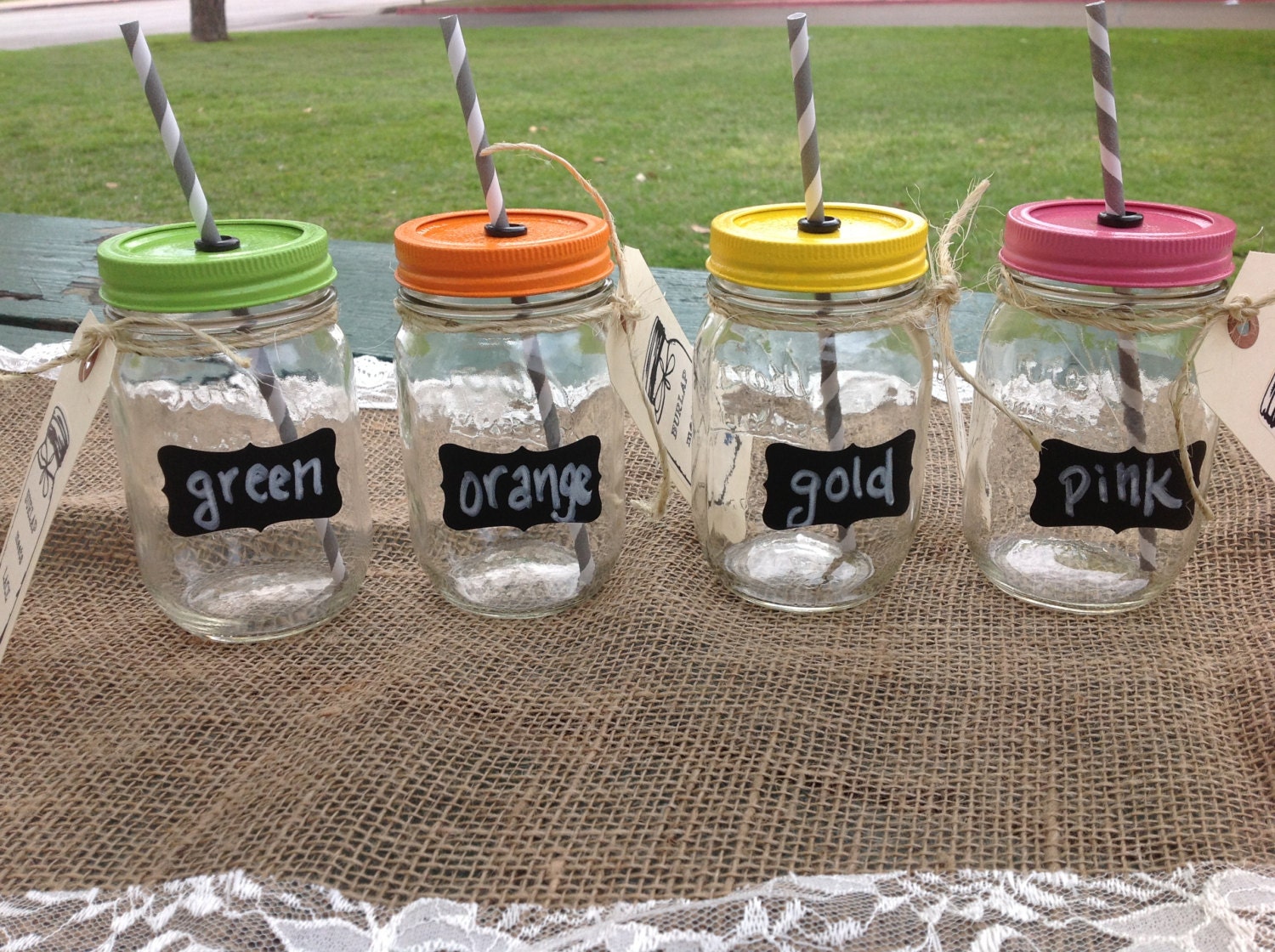 Mason Jar Tumbler with Chalkboard Label and Painted Lid