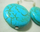 TURQUOISE STONE Circle Funky Drop Trendy Round Handmade Blue Stone Bead Aqua Silver Unique Earrings Sale Cute