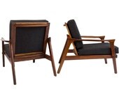 Pair of superbly restored vintage 1960s Danish teak retro chairs with stunning mid-century silhouette & brand new upholstery