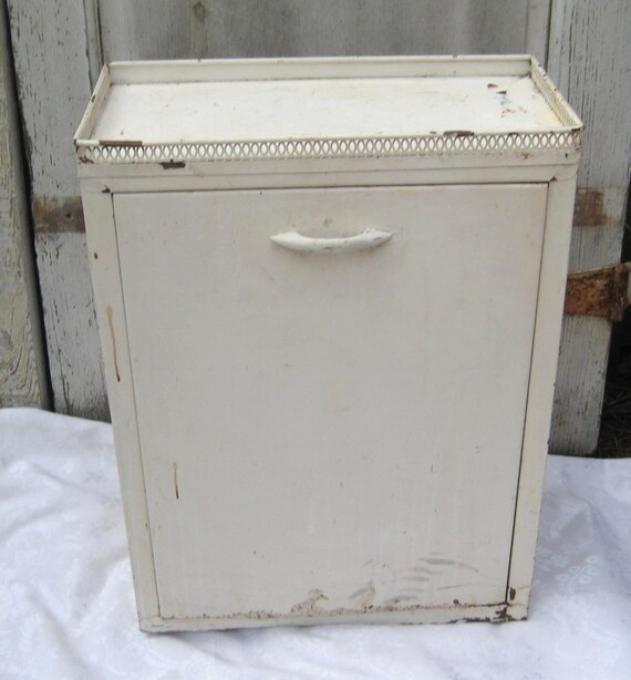 Vintage metal laundry basket front by