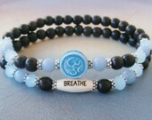 Women's Breathe Angelite, Om Bracelet set, Mala set, intention bracelet, Gemstone bracelet, Buddhist bracelet