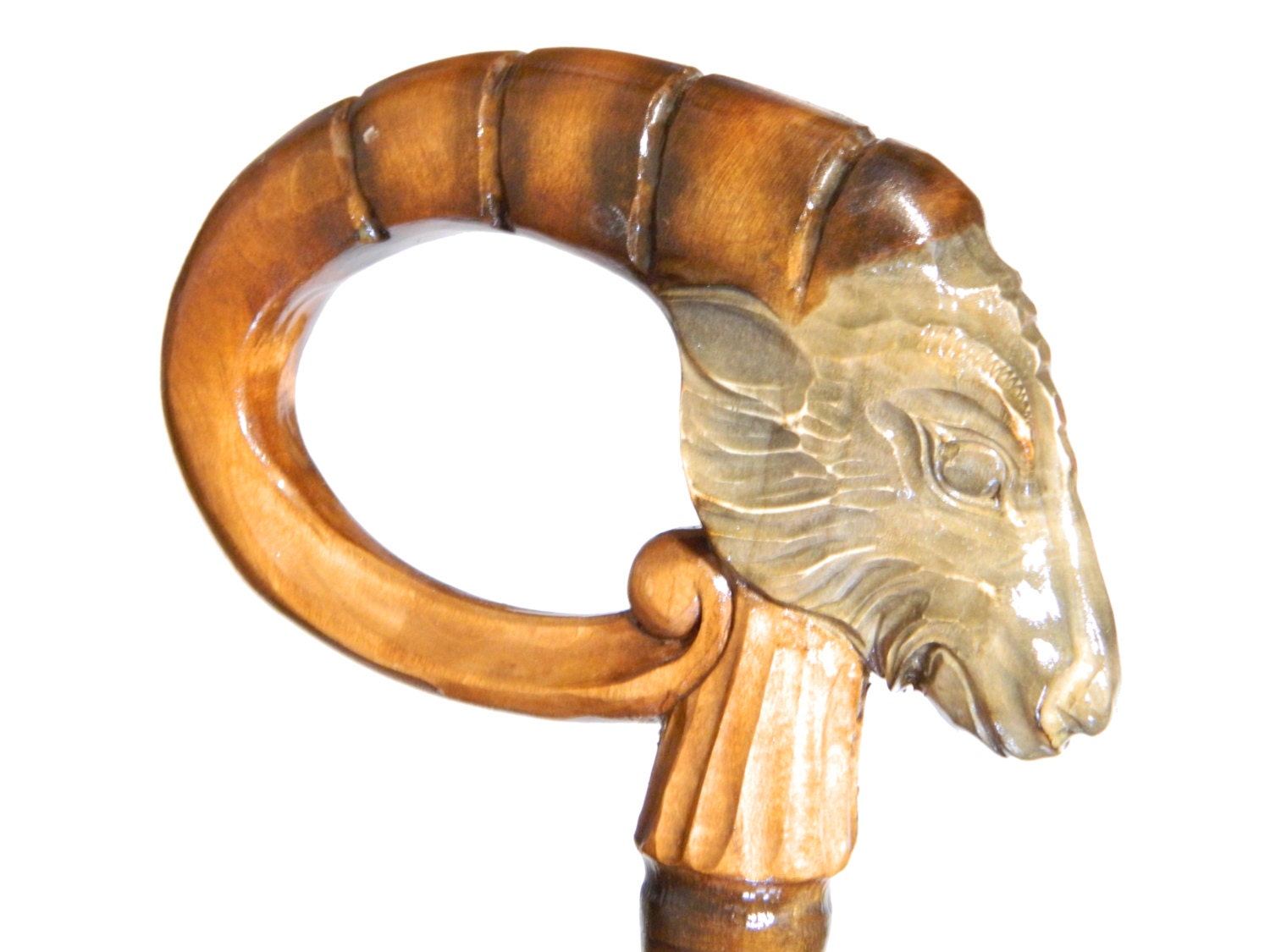 Walking Stick Cane "RAM" Hand carved of beech wood, Great gift