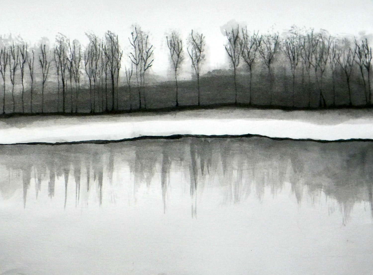 Preston Feivor ink wash ORIGINAL artwork abstract landscape painting 9 in x 12 in "Enchanted Forest"