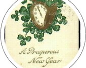 1.5 1 1/2 inch  DIGITAL DOWNLOAD new year clover circle  no. 411 button badge pin  vintage  christmas xmas santa toy bag suit red presents